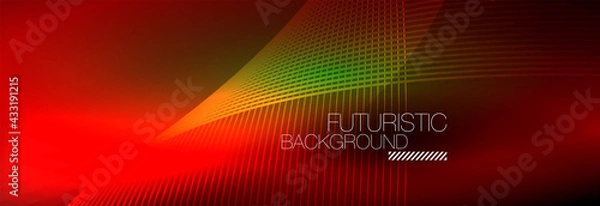 Fototapeta Abstract neon glowing light in the dark with waves. Shiny magic energy and motion concept, vector abstract wallpaper background