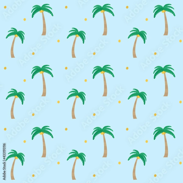 Obraz 夏 南国 ヤシの木 シームレスパターン 水色背景