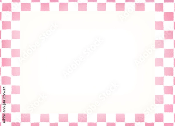 Fototapeta ピンクと白の市松模様背景　コピースペース
