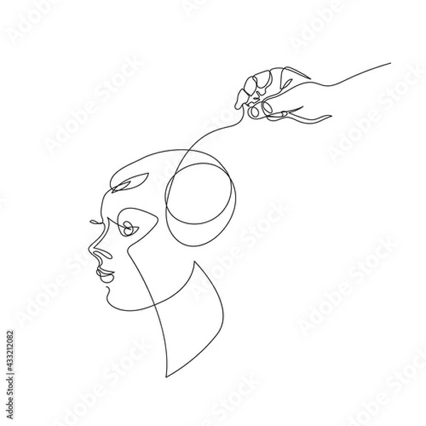 Obraz he hand unravels the tangled lines in the brain. Psychotherapy, psychology.