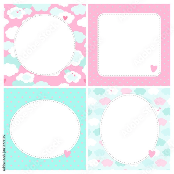 Obraz Set of cute cards, letters, blanks, pages for notes in childish style in unicorn theme. Vector template suitable for to do list, card, party invitation and cute letter for postcrossing. 