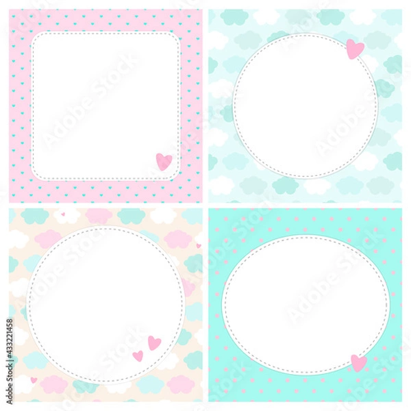 Obraz Set of cute cards, letters, blanks, pages for notes in childish style in unicorn theme. Vector template suitable for to do list, card, party invitation and cute letter for postcrossing. 