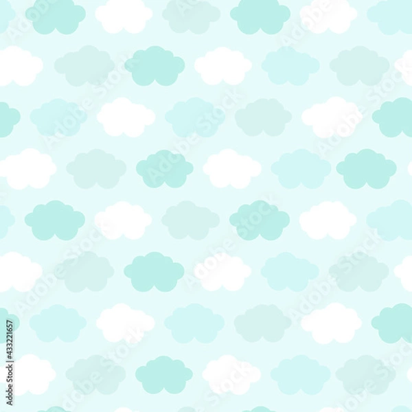 Obraz Cute seamless pattern with clouds in pastel colors. Great for baby fabric, textile, wallpaper, nursery room, scrapbooking or wrapping paper, party decoration. Kids cartoon vector background. 