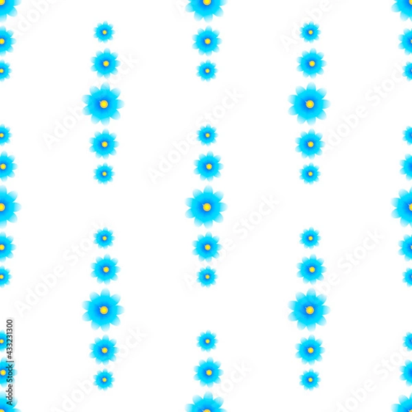 Fototapeta Vector seamless pattern with floral, repeating element. Pattern with a blue flower on a white background. Use in textiles, clothing, wallpaper, design, baby backgrounds, wrapping paper.