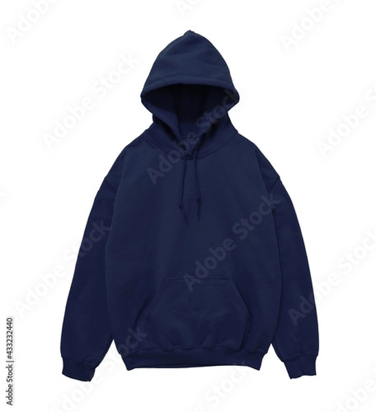 Fototapeta Blank hoodie sweatshirt color navy front view on white background

