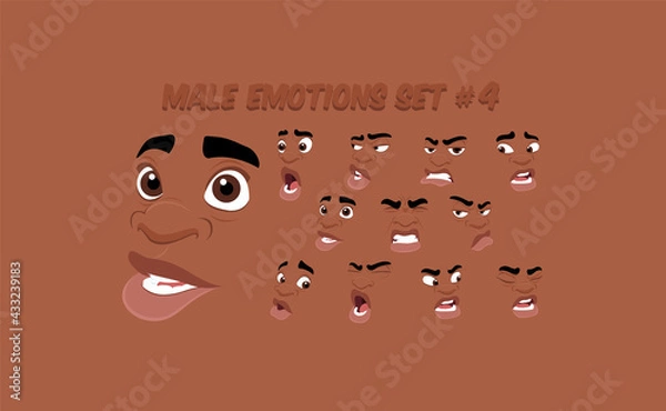 Fototapeta African American Male abstract cartoon face expression variations, emotions collection set #4, vector illustration