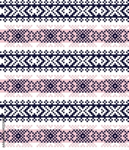 Obraz Pink Navy Christmas Fair Isle Seamless Pattern Background