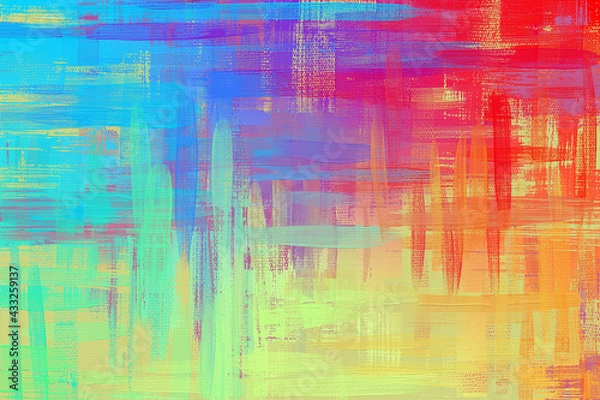 Fototapeta Extra bright paint strokes, spectrum gradient on canvas. Modern art made with colour smears and rough brush strokes, abstract painting