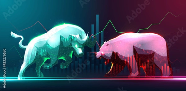 Obraz Concept art of Bullish and Bearish in stock Market or forex trading suitable for Stock Marketing or Financial Investment