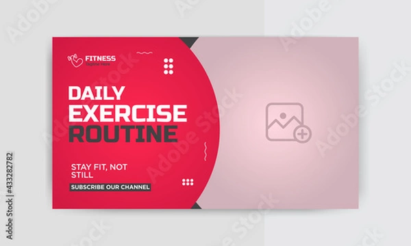 Fototapeta Video thumbnail design  for gym and Fitness. Editable Exercise ideas video thumbnail template for web or social media