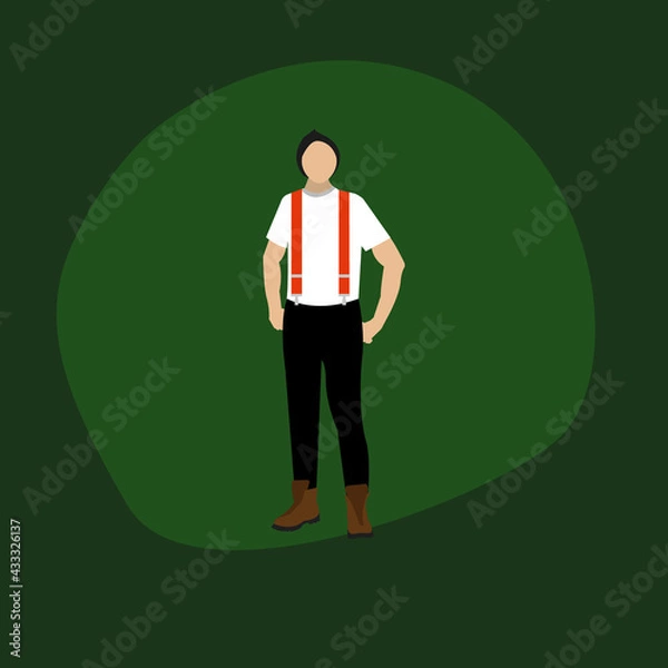 Fototapeta A men in suspenders. Handy men in a worker's uniform. Suspenders. Forester, firefighter uniform. Vector graphics isolated. Guy in boots. EPS