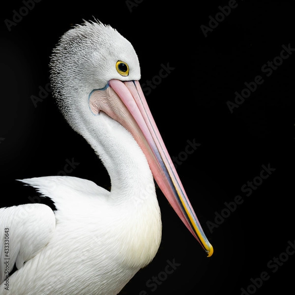 Obraz portrait of a pelican on a black background