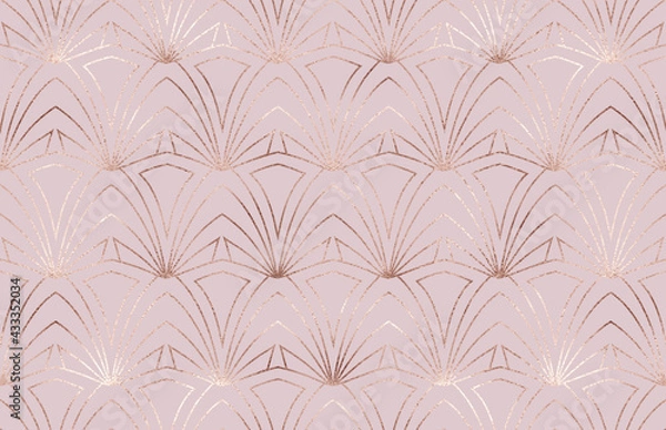 Fototapeta Art deco seamless pattern with rose gold decorative grid.