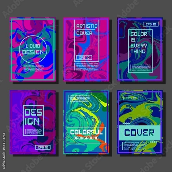 Fototapeta Colorful abstract geometric background. Liquid dynamic gradient waves. Fluid marble texture illustration. Modern covers set. eps10 vector