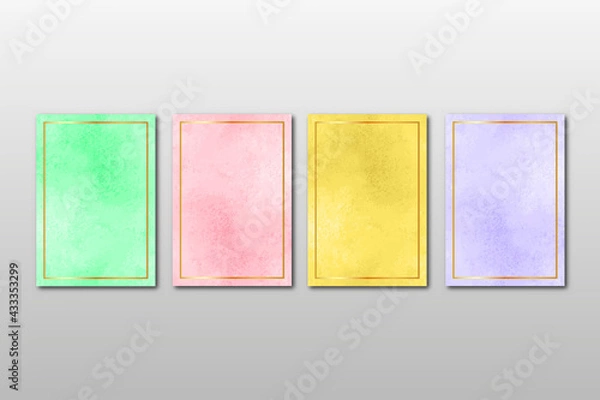 Fototapeta Set of watercolor hand painted background texture. aquarelle abstract emerald backdrop. horizontal template