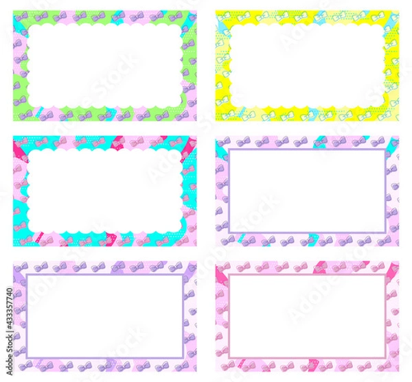 Fototapeta リボン　パステル　メッセージカード　レトロ　ポップ　名刺サイズ　セット