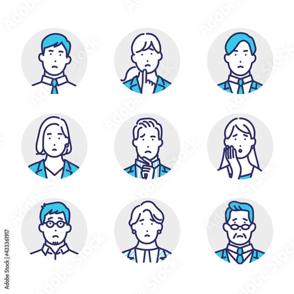 Fototapeta ネガティブな表情のビジネスパーソンのアバターアイコンイラスト素材