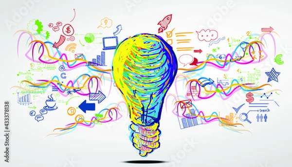Obraz Light bulb Idea. plan think analyze creative startup business. illustration Creativity modern Concept Vector.