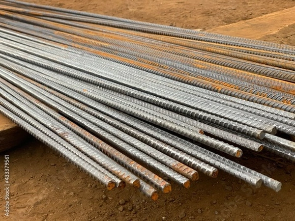 Fototapeta Steel construction reinforcement with longitudinal ribs and transverse protrusions.