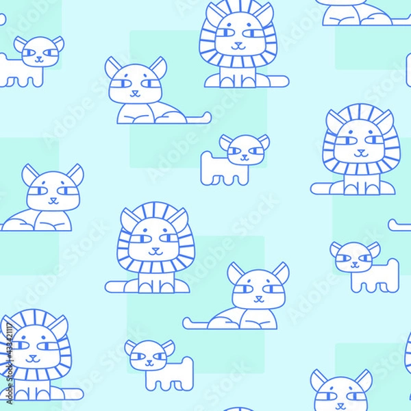Obraz Simple drawing of a lion family. Pattern for children with animals on a blue background