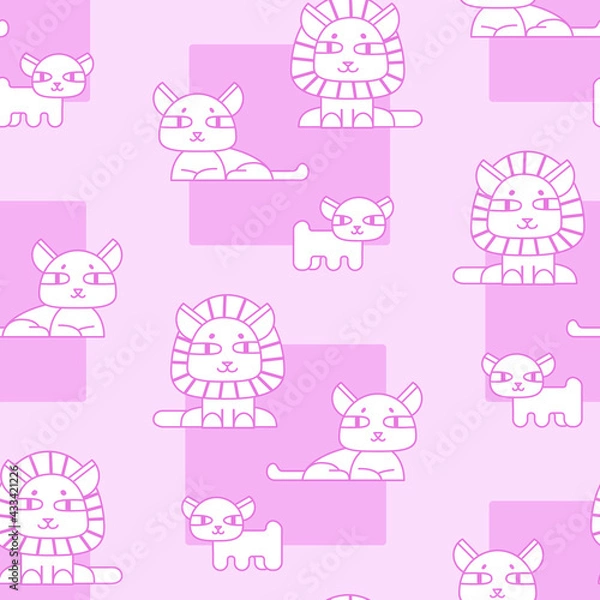 Obraz Animal pattern for girls. Lion, lioness and lion cub.  A family of beasts.