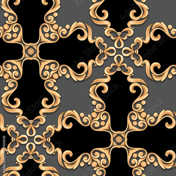 Obraz Abstract seamless pattern, vintage gold background, swirl pattern