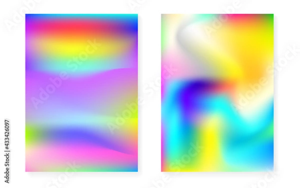 Fototapeta Holographic cover set with hologram gradient background.