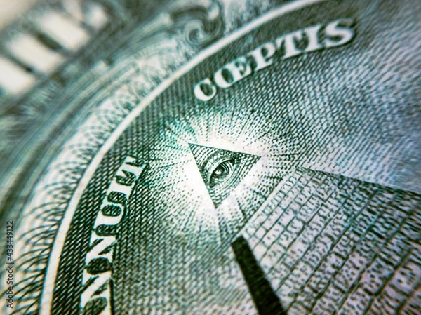 Fototapeta pirâmide na nota de um dólar com olho no topo