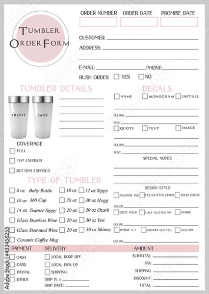 Fototapeta Tumbler Order Form
