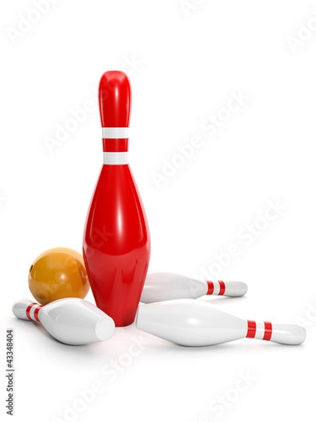 Obraz 3d illustration: One big red pin and bowling ball