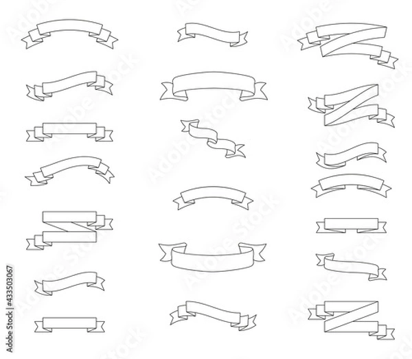 Fototapeta Set of ribbons isolated in outline style. Vector illustration design elements for promotion and announcement with copy space. Decorative template.