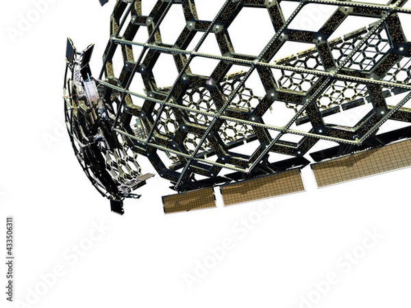 Fototapeta Hexagonal mesh space station isolated on white