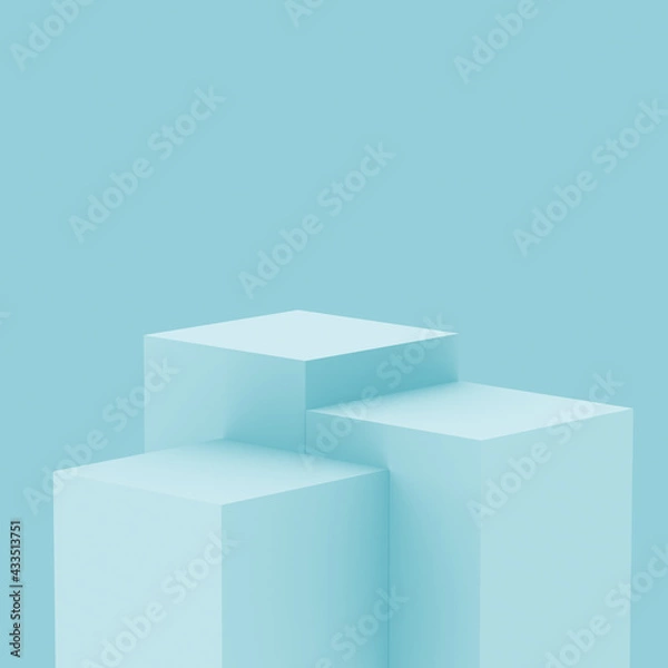 Fototapeta 3d blue bright stage podium scene minimal studio background. Abstract 3d geometric shape object illustration render. Display for technology and  medical business and summer holiday product.