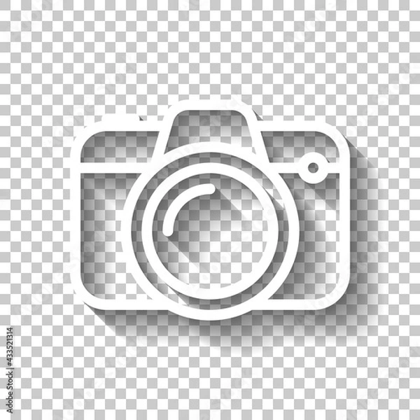 Fototapeta Photo camera, simple digital icon. White linear icon with editable stroke and shadow on transparent background