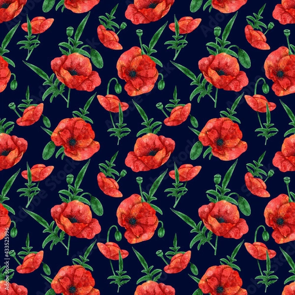 Obraz Seamless pattern with poppies on dark background