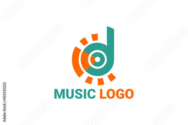 Fototapeta Flat vector logo element with illustrations of song notes, sound waves and eyes with the initials "d" or "do". Usable for music application logos, concerts, studios and general media logos.