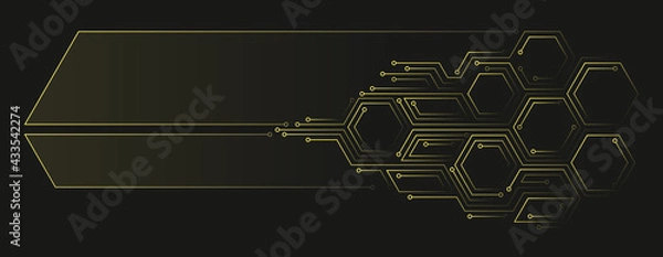 Obraz Vector abstract illustration. Chip concept, future, cyberpunk, computer elements. Lines, hexagonal shapes on a dark background. Design template for web, banners.