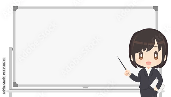 Obraz ホワイトボード 指示棒を持つ会社員 女性 イラスト