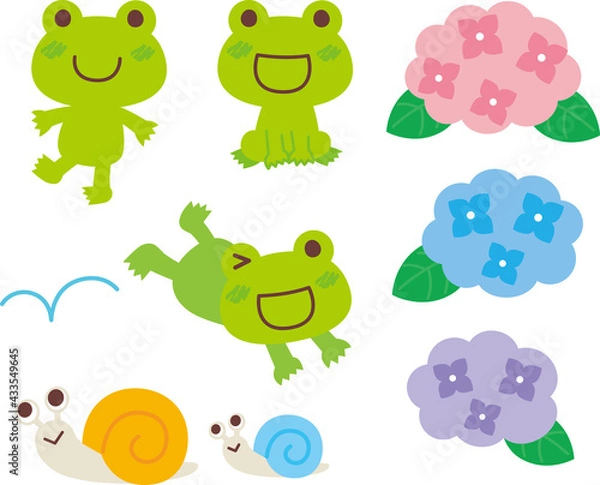 Fototapeta カエルと梅雨のイラストセット