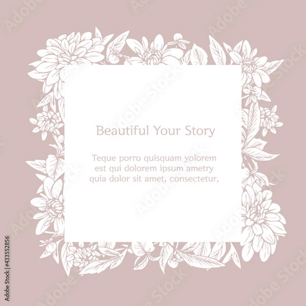 Fototapeta dahlia flower hand drawn line illustration frame