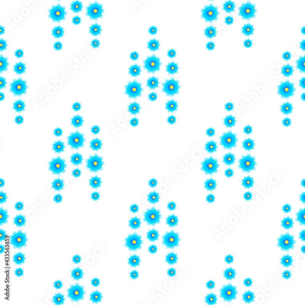 Obraz Vector seamless pattern with floral, repeating element. Pattern with a blue flower on a white background. Use in textiles, clothing, wallpaper, design, baby backgrounds, wrapping paper.
