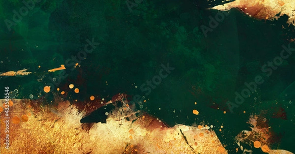 Fototapeta golden abstract elements on a stylish dark green background with watercolor texture	
