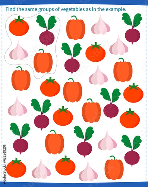 Fototapeta  A game for children. Find all groups of vegetables specified in the template