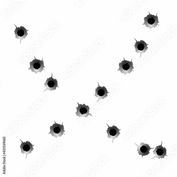 Obraz Shots, bullet marks on a white wall, vector.