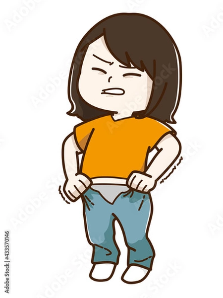 Fototapeta きつくて入らないズボンを頑張って履こうとする女性
