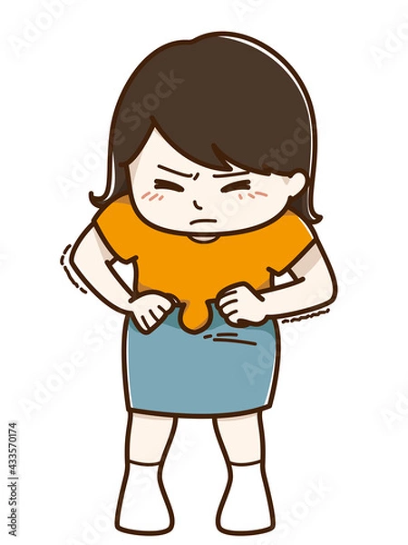 Fototapeta スカートのホックを閉めるのに苦労している女性
