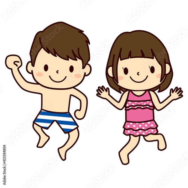 Obraz ジャンプする水着の子ども（男の子・女の子）