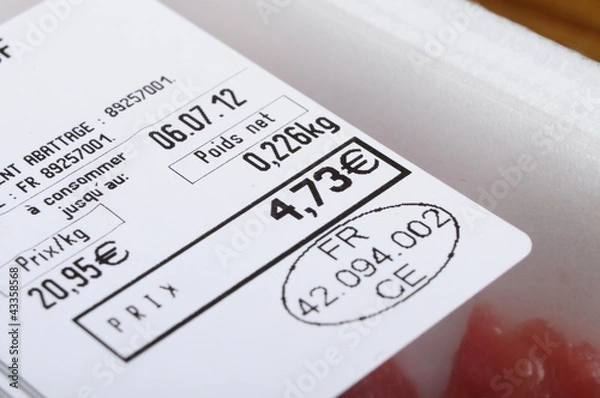Obraz Food label with euro price and peremption date