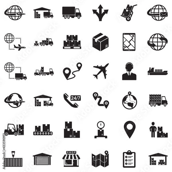 Fototapeta Supply Chain Icons. Black Flat Design. Vector Illustration.