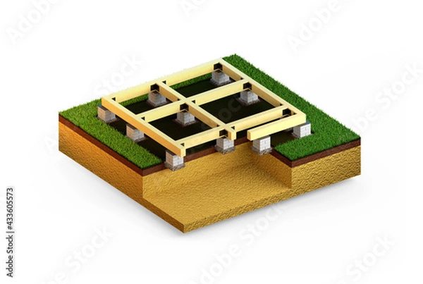 Obraz individual footing foundation, isolated computer generated industrial 3D illustration
